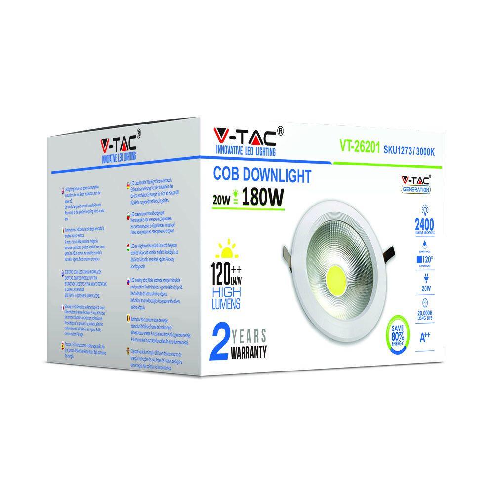 20W Oprawa wpuszczana reflektor LED, Barwa:4000K, HIGH LUMEN, VTAC, SKU 1274