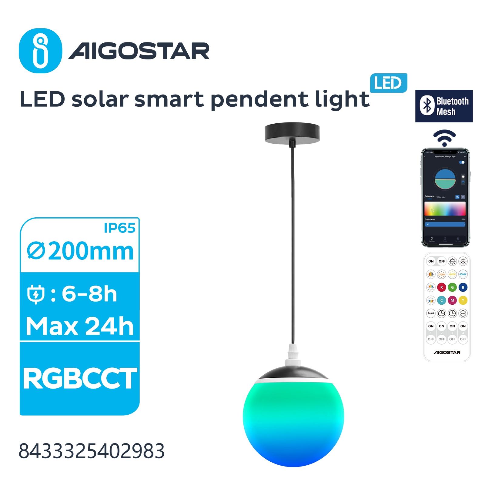 LED SOLAR SMART PENDANT LIGHT /BLUE TOOTH MESH/SPLIT/20W/RGBCCT/IP65/S∅200MM/COLORED BALL