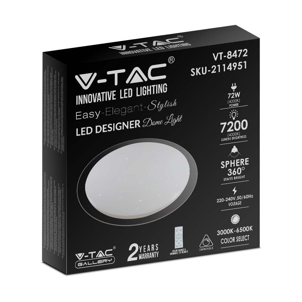 VT-8472 LED 36W/72W/36W DESIGNER DOMELIGHT REMOTE CONTROL CCT CHANGING DIMMABLE STARRY COVER