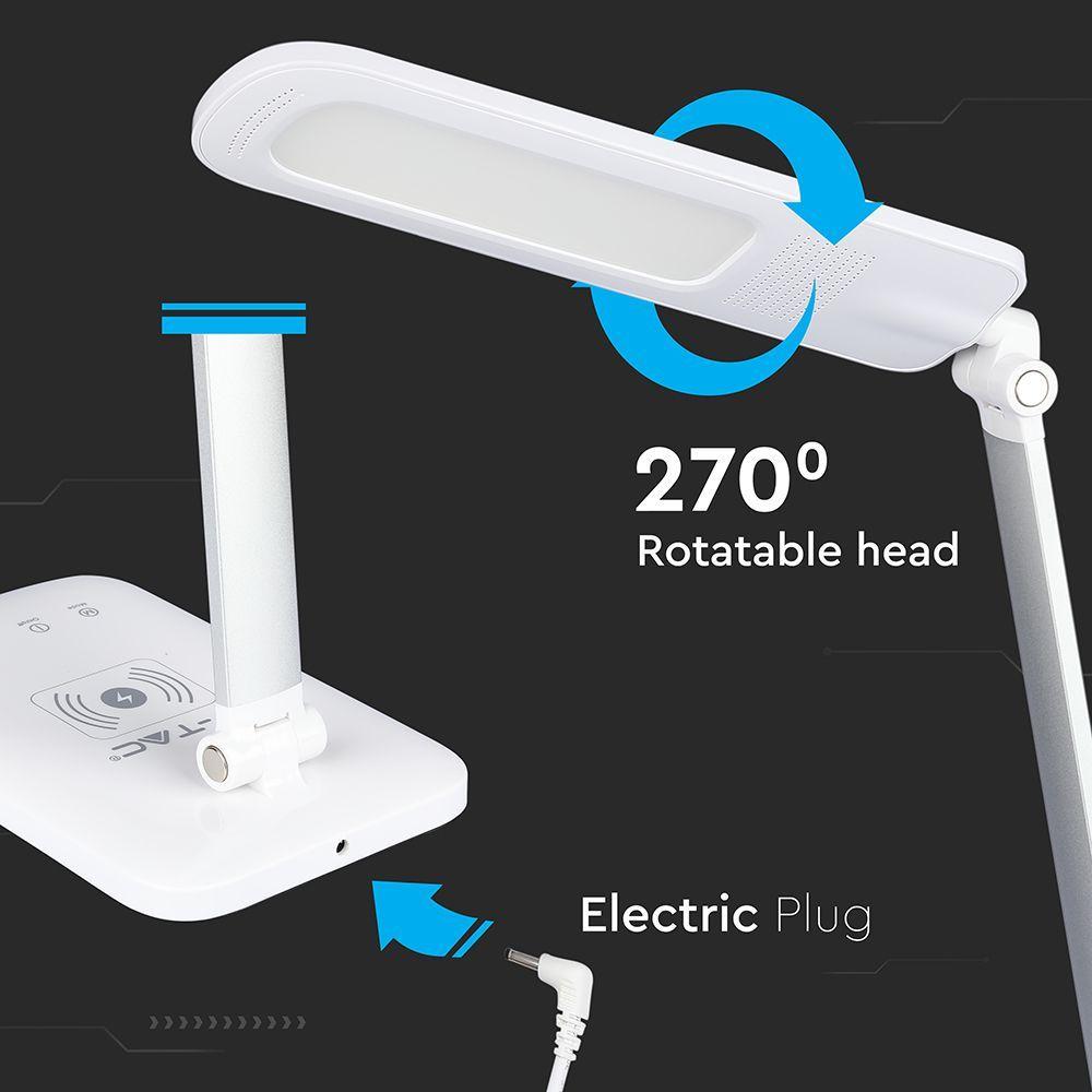 7W Lampka biurkowa LED z ładowarką indukcyjną, Barwa:3w1, Obudowa: Biały, VTAC, SKU 218519