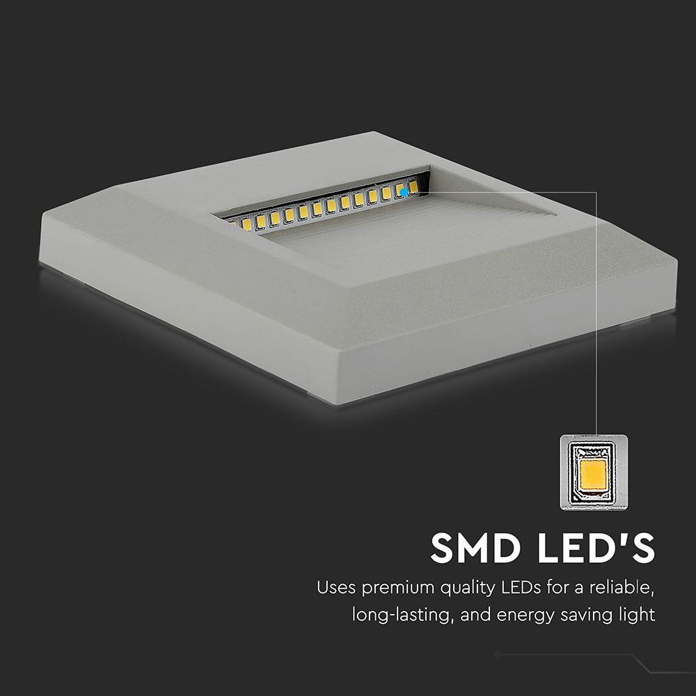 2W Oprawa Schodowa LED, Barwa:3000K, Obudowa: Szara, Kwadrat, VTAC, SKU 1325