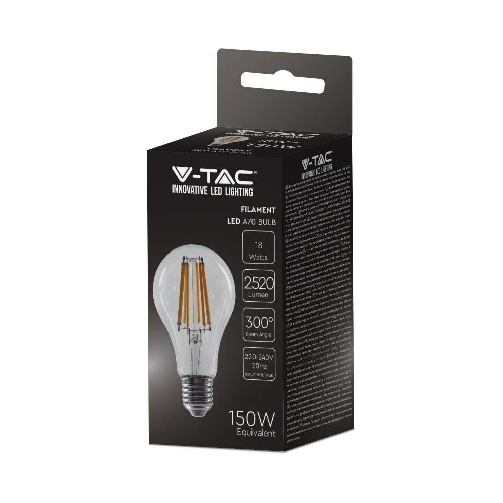 18W A67 Żarówka LED Filament, Barwa:3000K, Skuteczność: 135lm/W, Trzonek:E27 , VTAC, SKU 212802