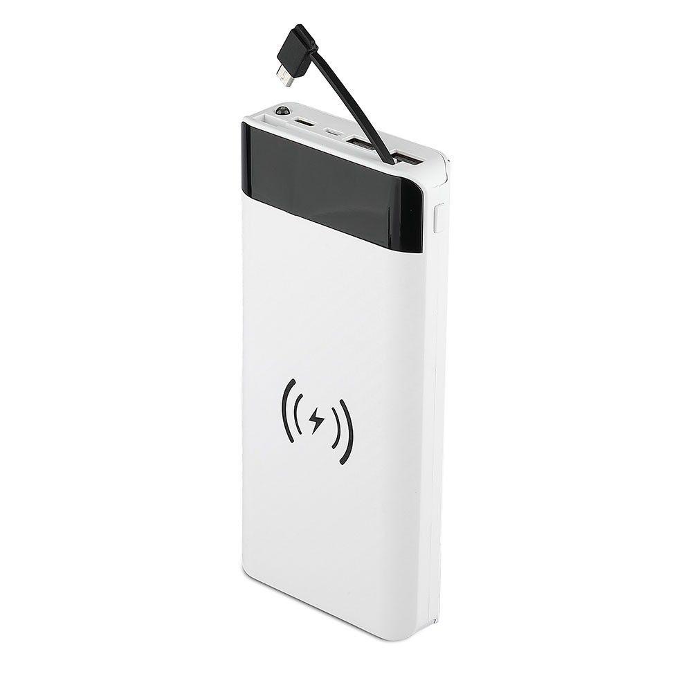 Power Bank z ładowaniem indukcyjnym i przyłączem Mikro USB, Litowo Polimerowy - 3.7V, 20000mAh, Biały, VTAC, SKU 8860