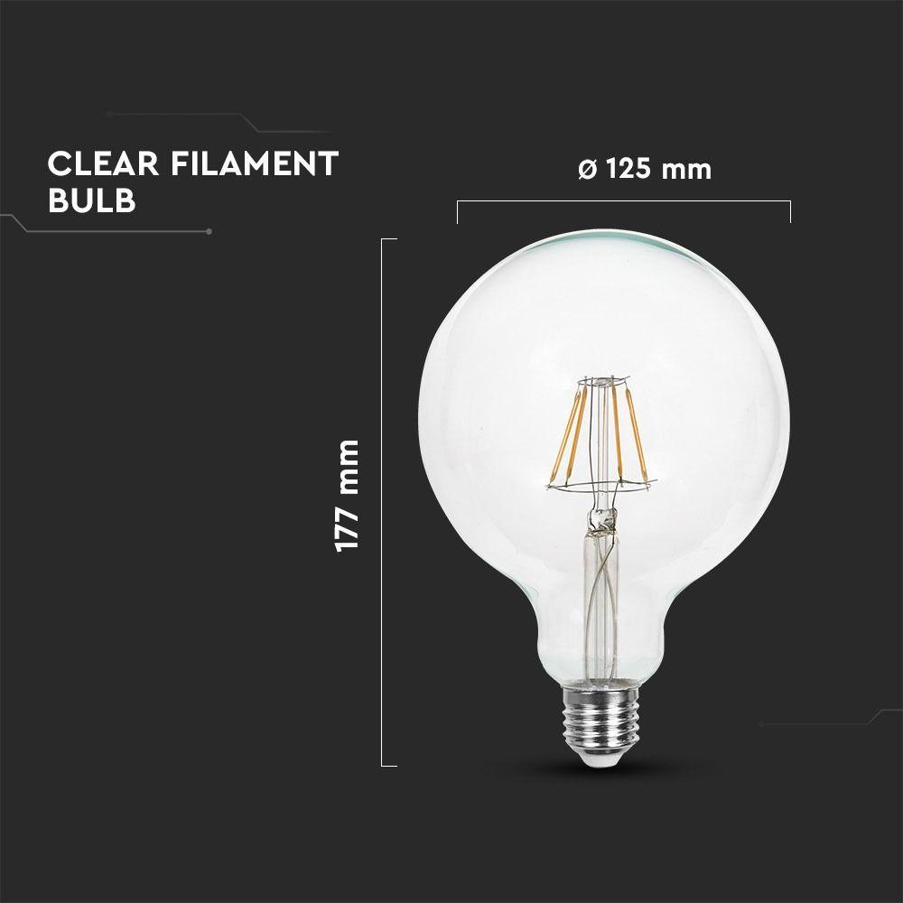 4W G125 Żarówka LED Filament, Barwa:2700K, Ściemniana, Trzonek:E27, VTAC, SKU 4399