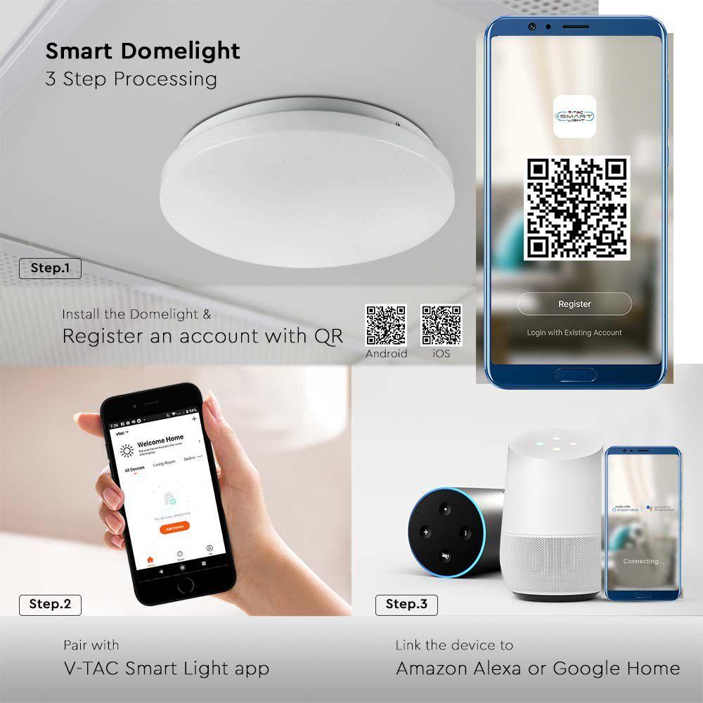 36W Plafon LED WIFI, Klosz: efekt gwiazdki, Barwa: RGB, 3w1, Kompatybilna z Amazon Alexa i Google Home, VTAC, SKU 7695