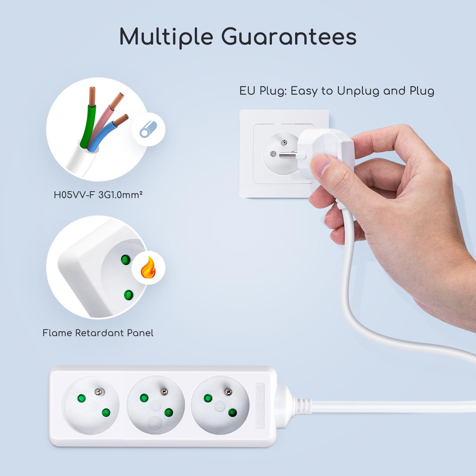 Power strips 3-way 3m H05VV-F 3G1.0m㎡ White