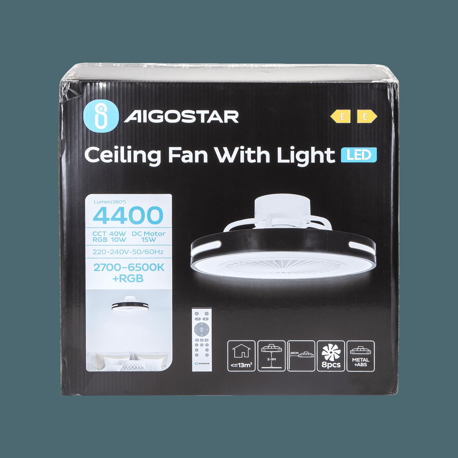 Ceiling Fan Light with 55W CCT+RGB, 20-inch size, and 6 adjustable speeds