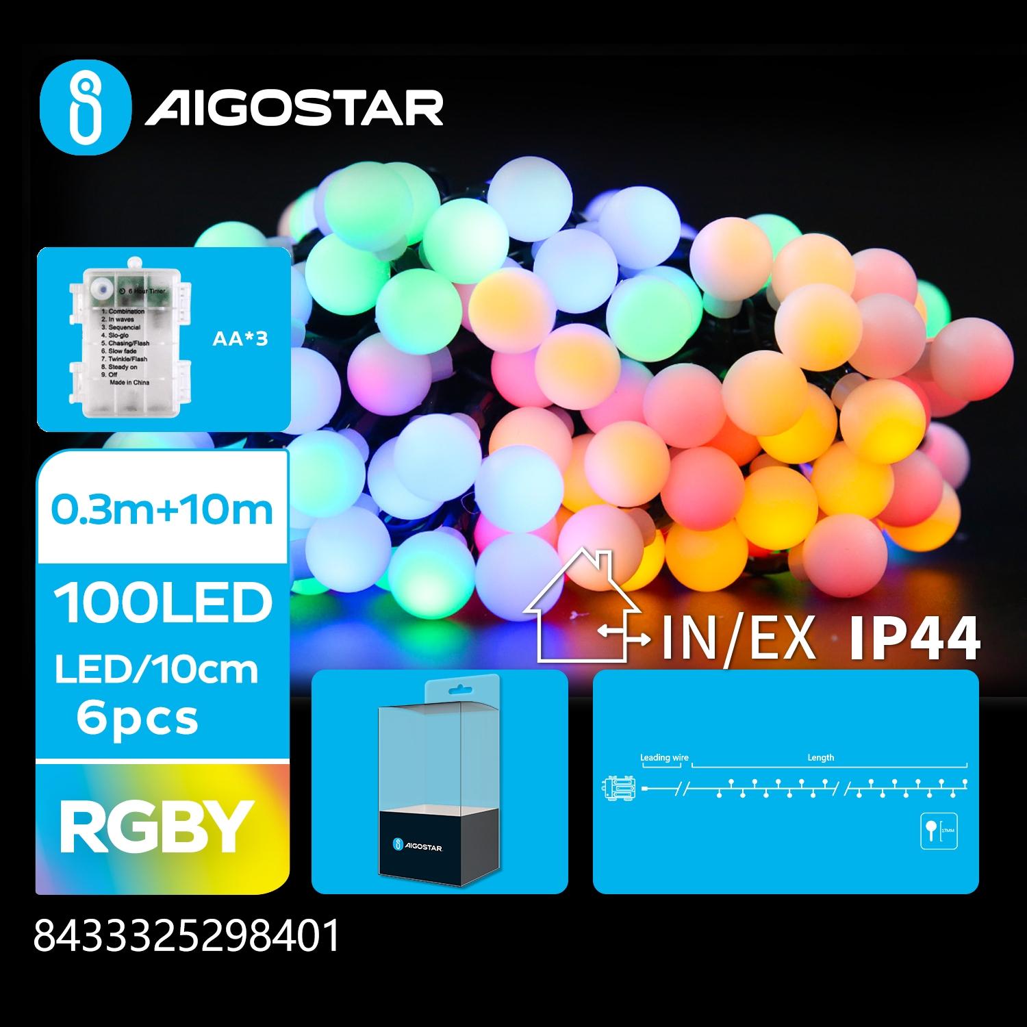 3AA battery milk bulb string lights, RGBY, 10m