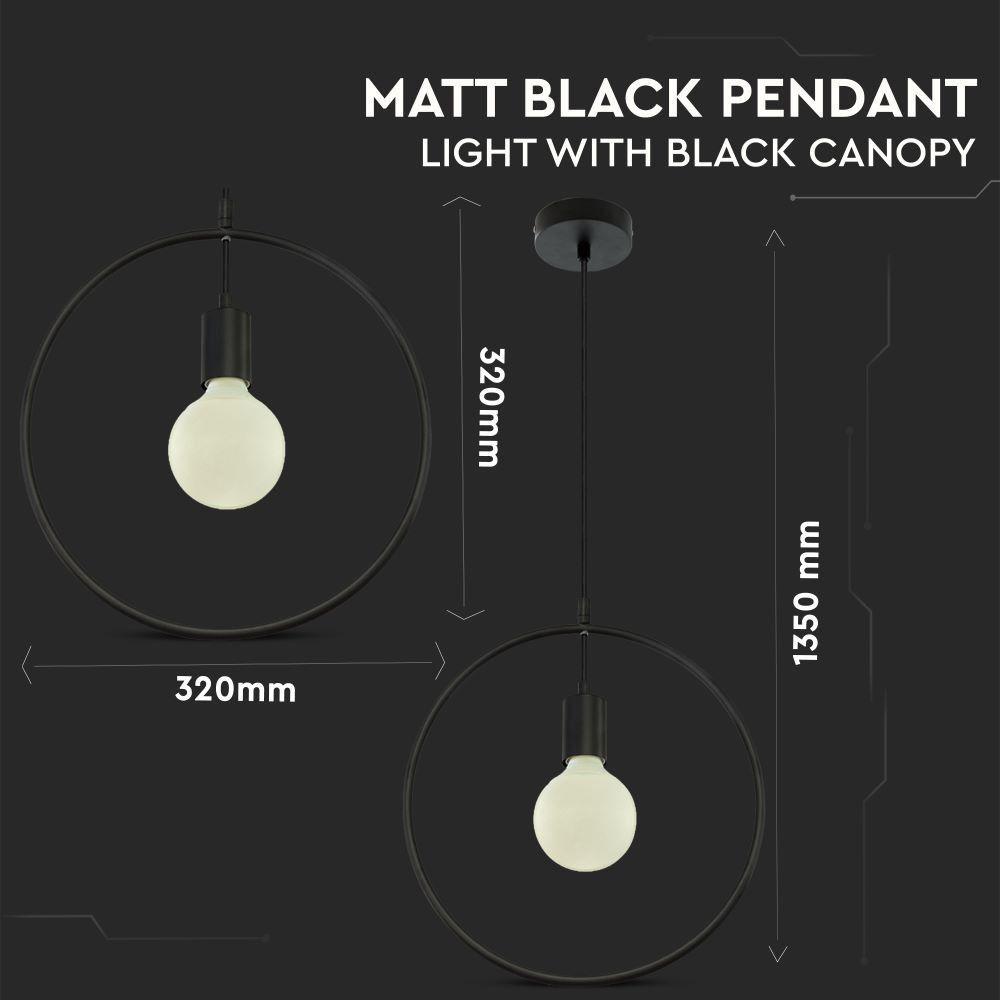 VT-7322 MATT BLACK PENDANT LIGHT WITH BLACK CANOPY-E27