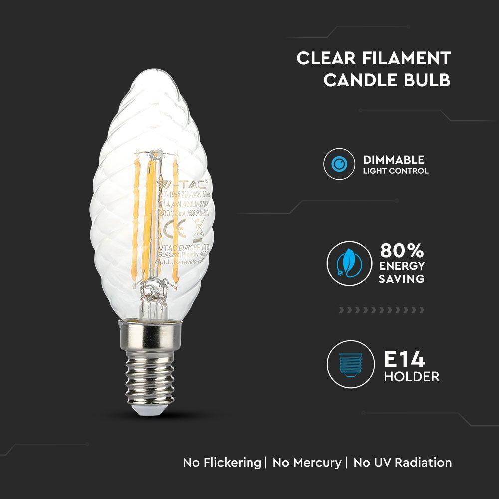 VT-1985D 4W LED TWISTED CANDLE FILAMENT BULB WITH TWIST 2700K E14 DIMMABLE