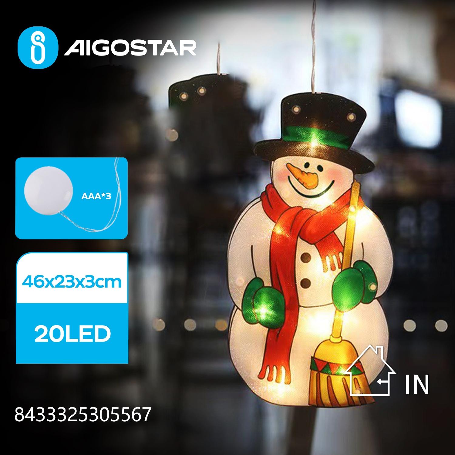 Battery powered pendant with suction cup snowman, large, warm white