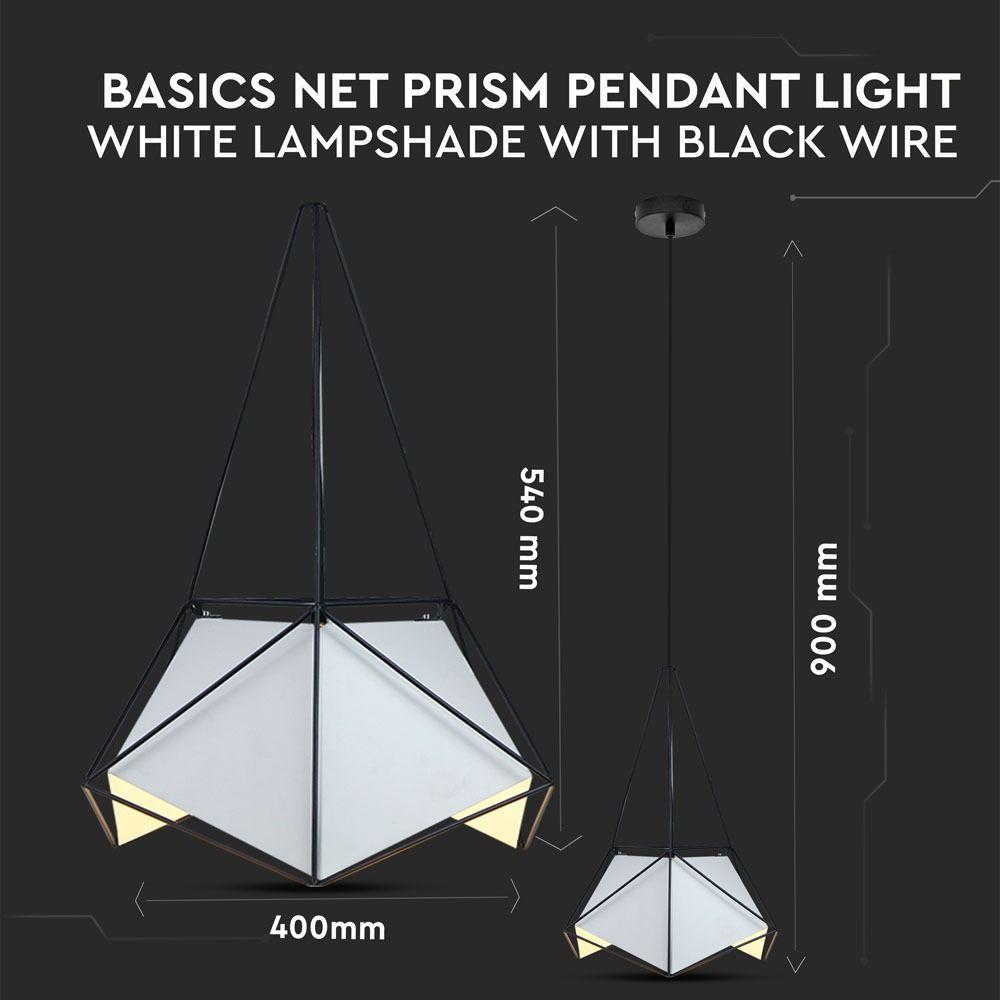 VT-7401 PRISM PENDANT LIGHT(E27),WHITE LAMPSHADE WITH BLACK WIRE-D:400*540MM