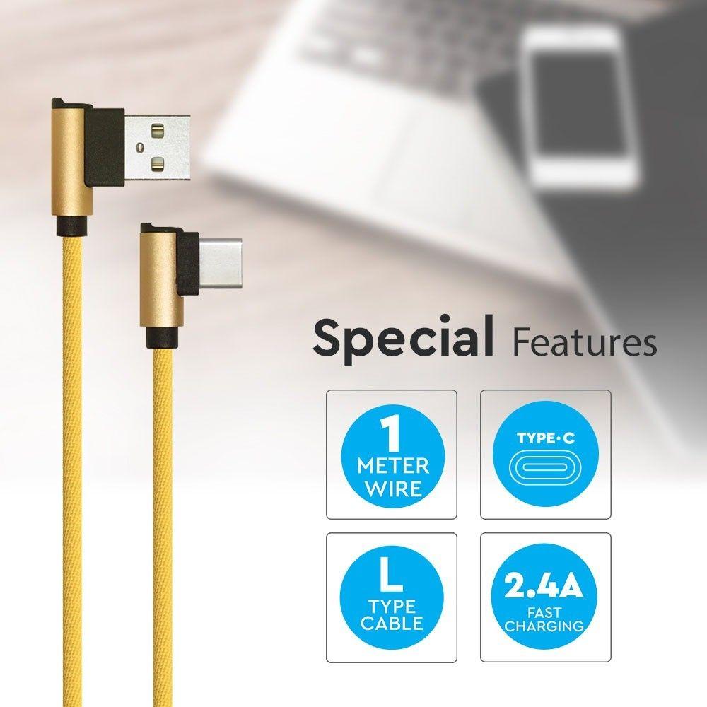 VT-5362 1M TYPE-C USB CABLE L-TYPE -GOLD(DIAMOND SERIES)