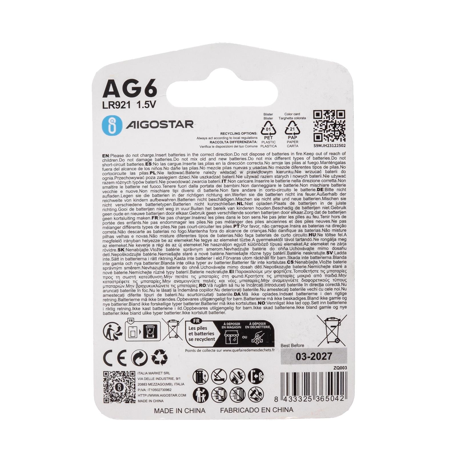 Coin cell batteries AG6/LR921 1.5V 4PCS