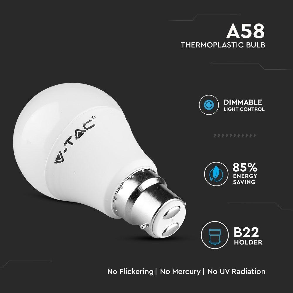 VT-259D 9W A60 PLASTIC BULB SAMSUNG CHIP 3000K B22 DIMMABLE