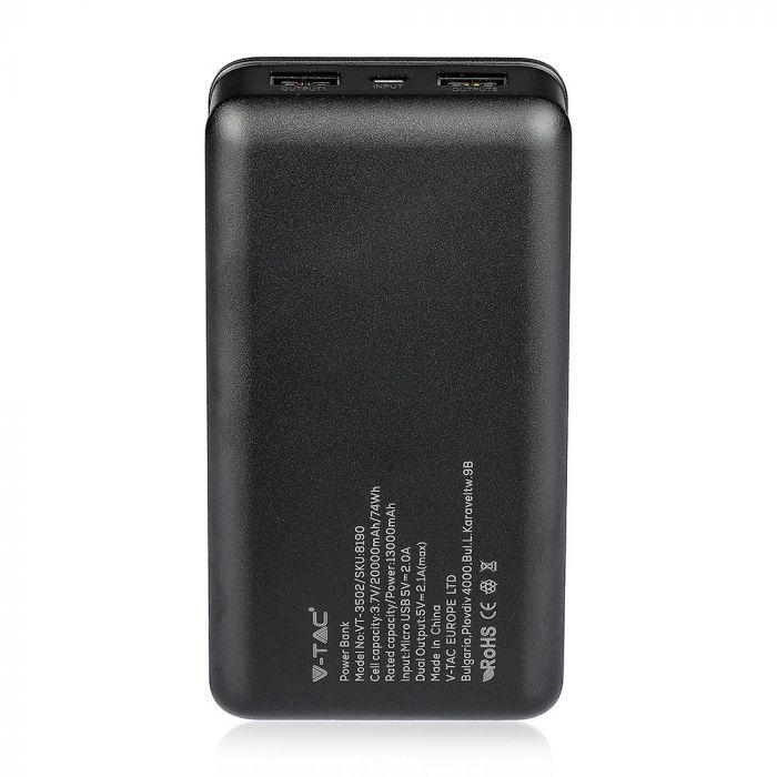 Power Bank, 20000mAh/74wh, 5V, Czarny, VTAC, SKU 8190