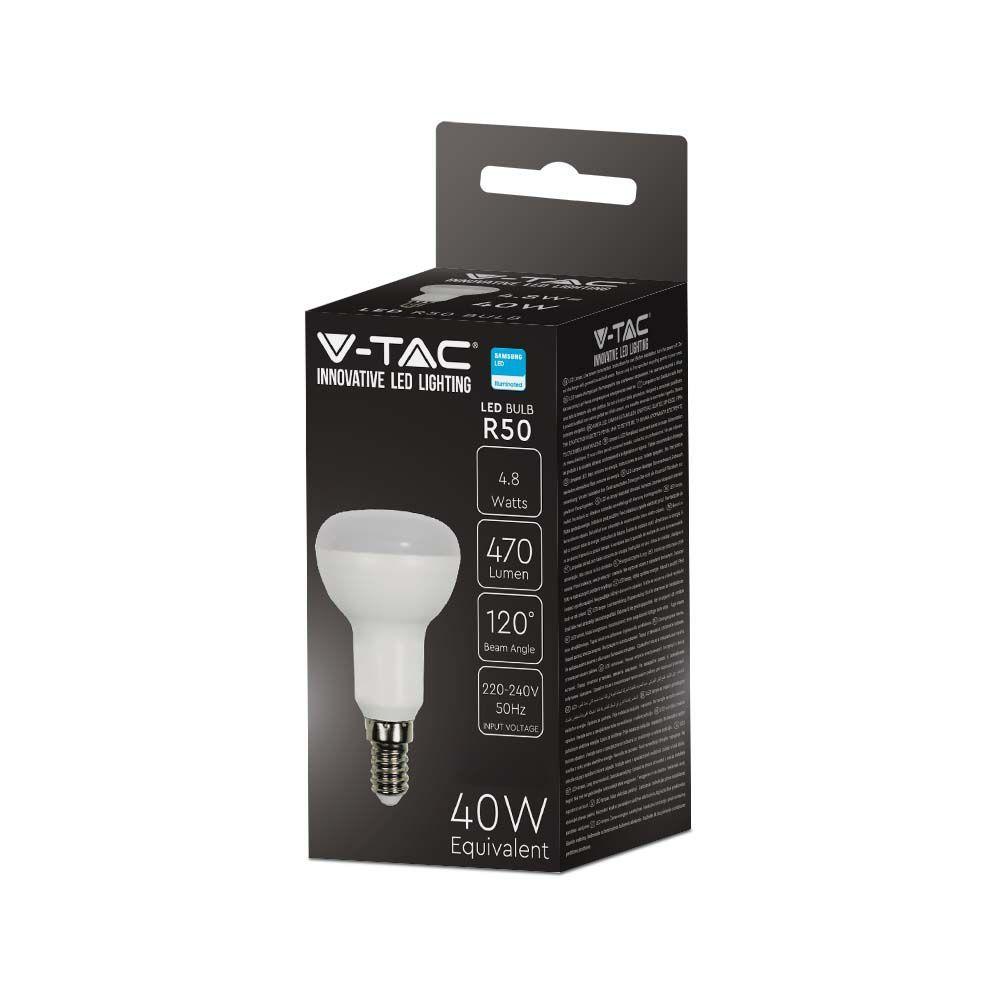 4.8W R50 Żarówka LED, Chip SAMSUNG, Barwa:4000K, Trzonek:E14, VTAC, SKU 21139