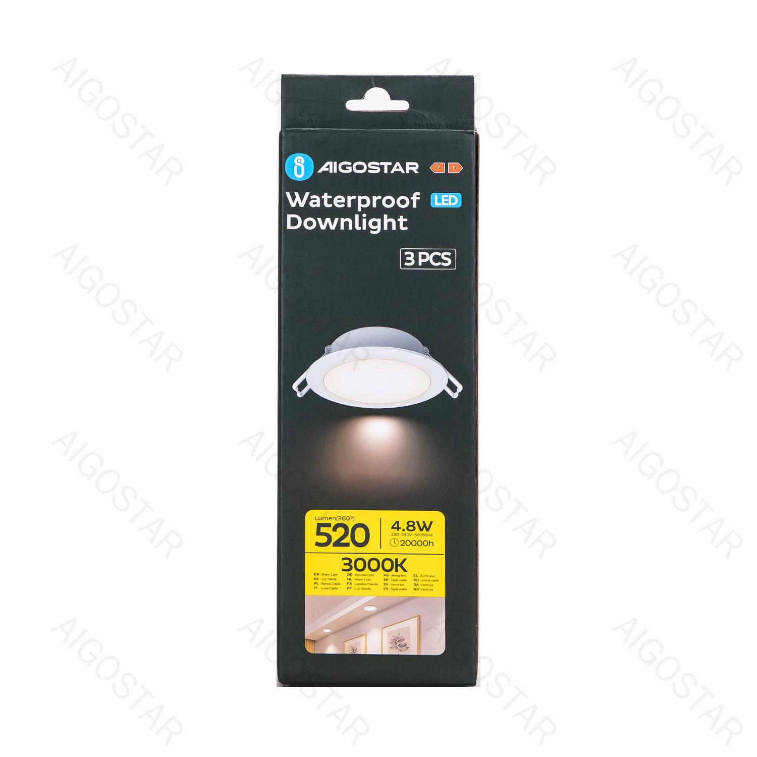 IP65 waterproof downlight 4.8W 3000K 3PCS