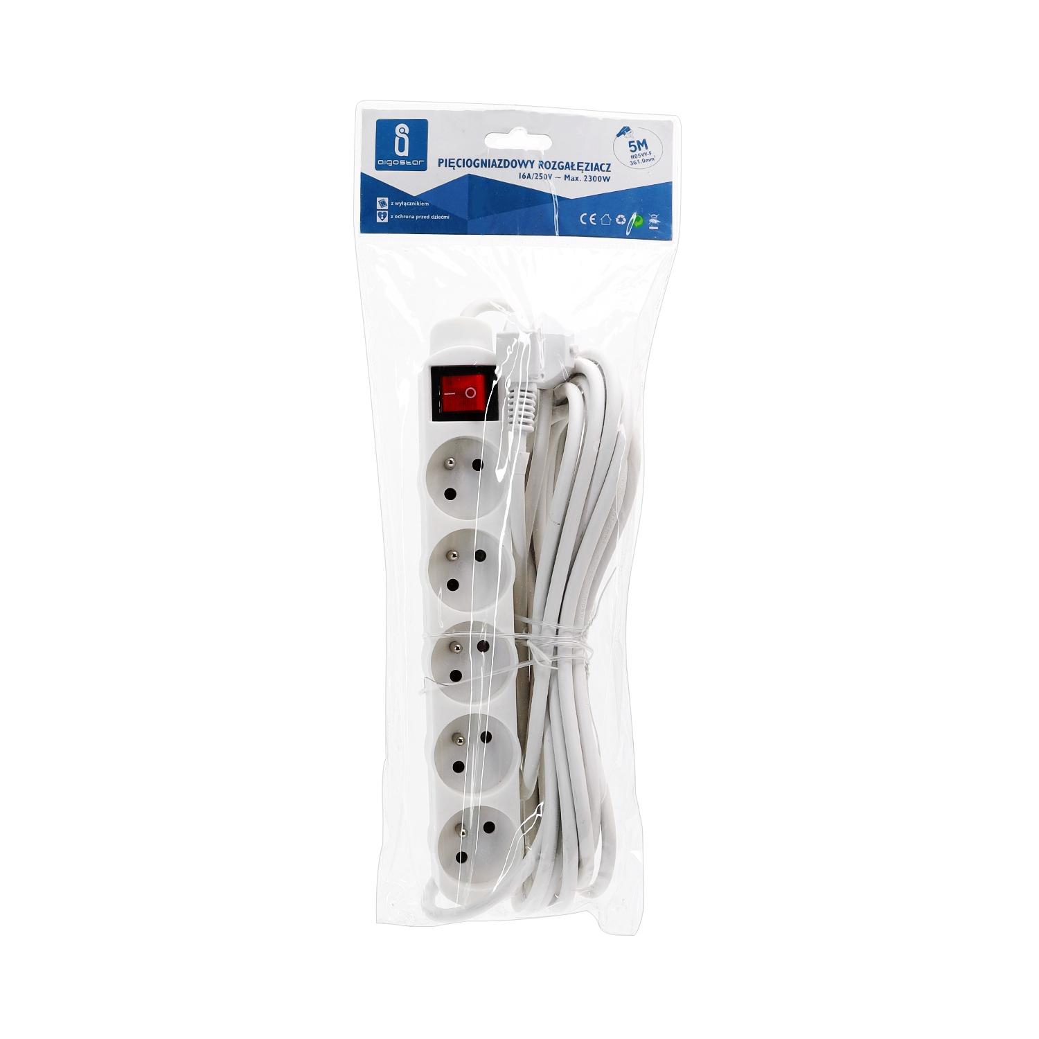 Power strips 5-way 5m H05VV-F 3G1.0m㎡ White