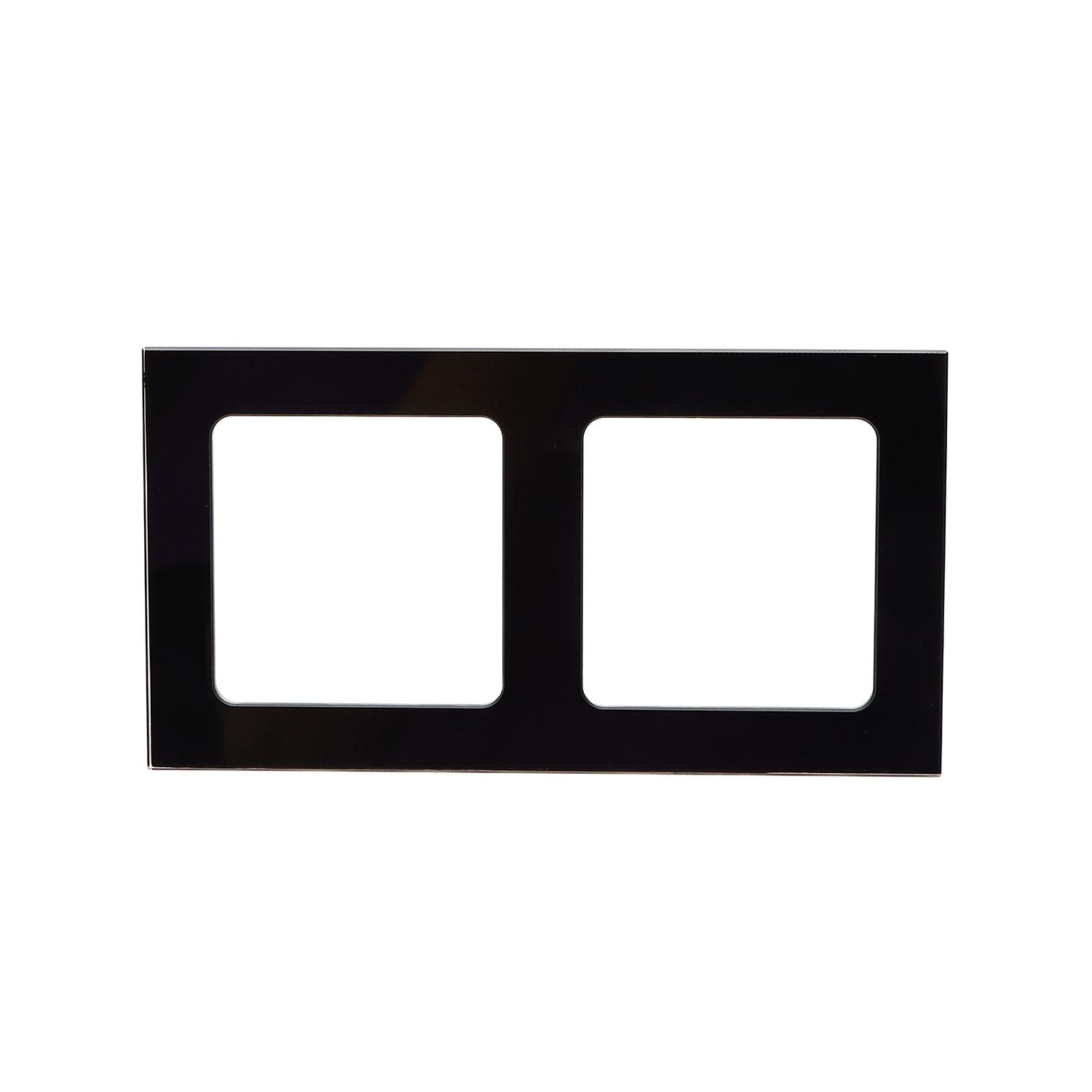 German-French Two Gang Glass Wall Plate Black