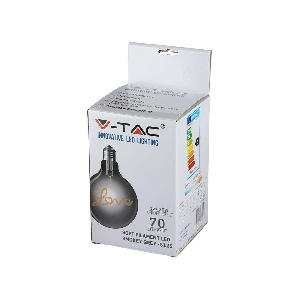 5W LED G125 Żarówka LED Filament, Klosz Bursztynowy, Barwa:2200K, Trzonek:E27, VTAC, SKU 2700