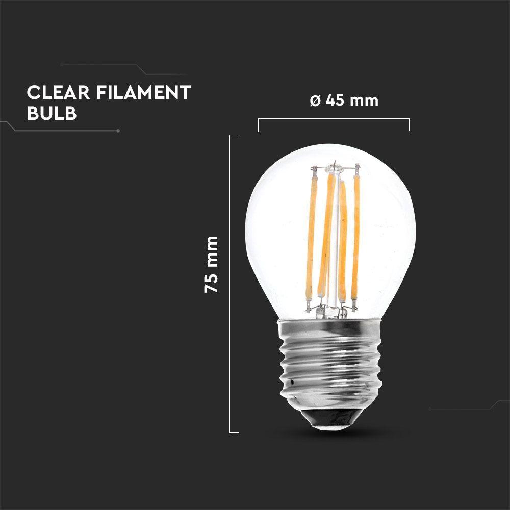 4W G45 Żarówka LED Filament, Klosz Transparentny, Barwa:6400K, Trzonek:E27, VTAC, SKU 4428