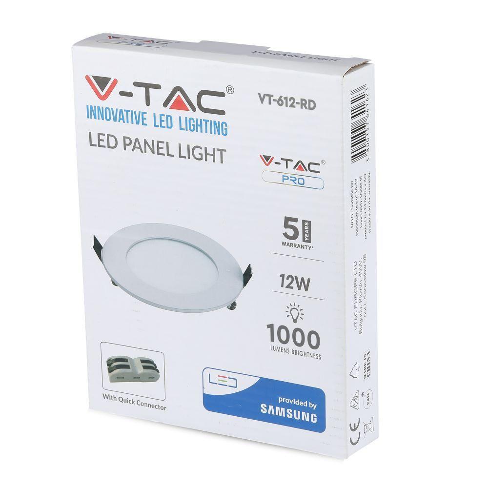 12W Panel LED, Chip SAMSUNG, Barwa:4000K, Okrągły, VTAC, SKU 713