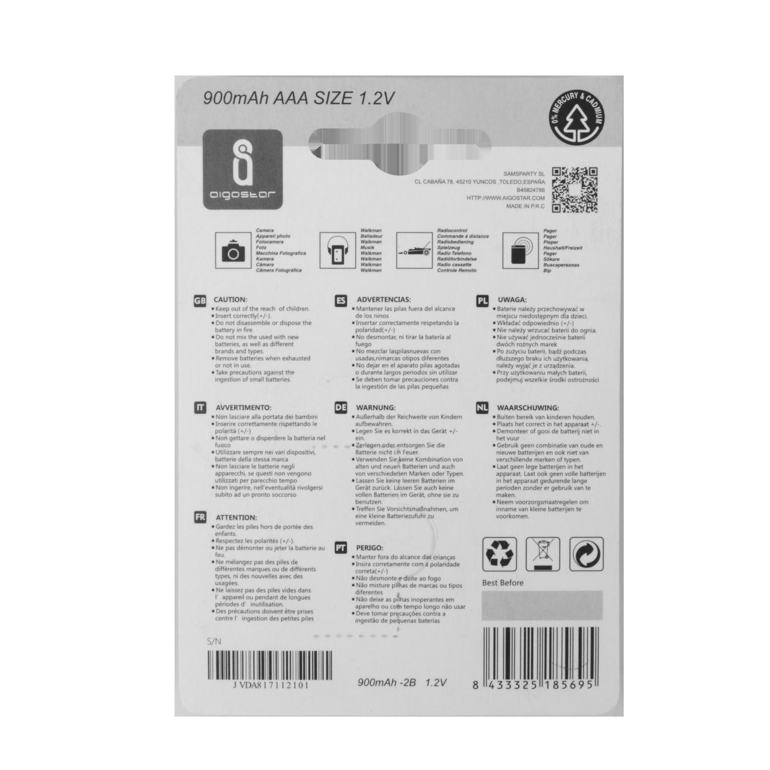 Ładowalna bateria AA 900mAh 1.2V 2 szt.