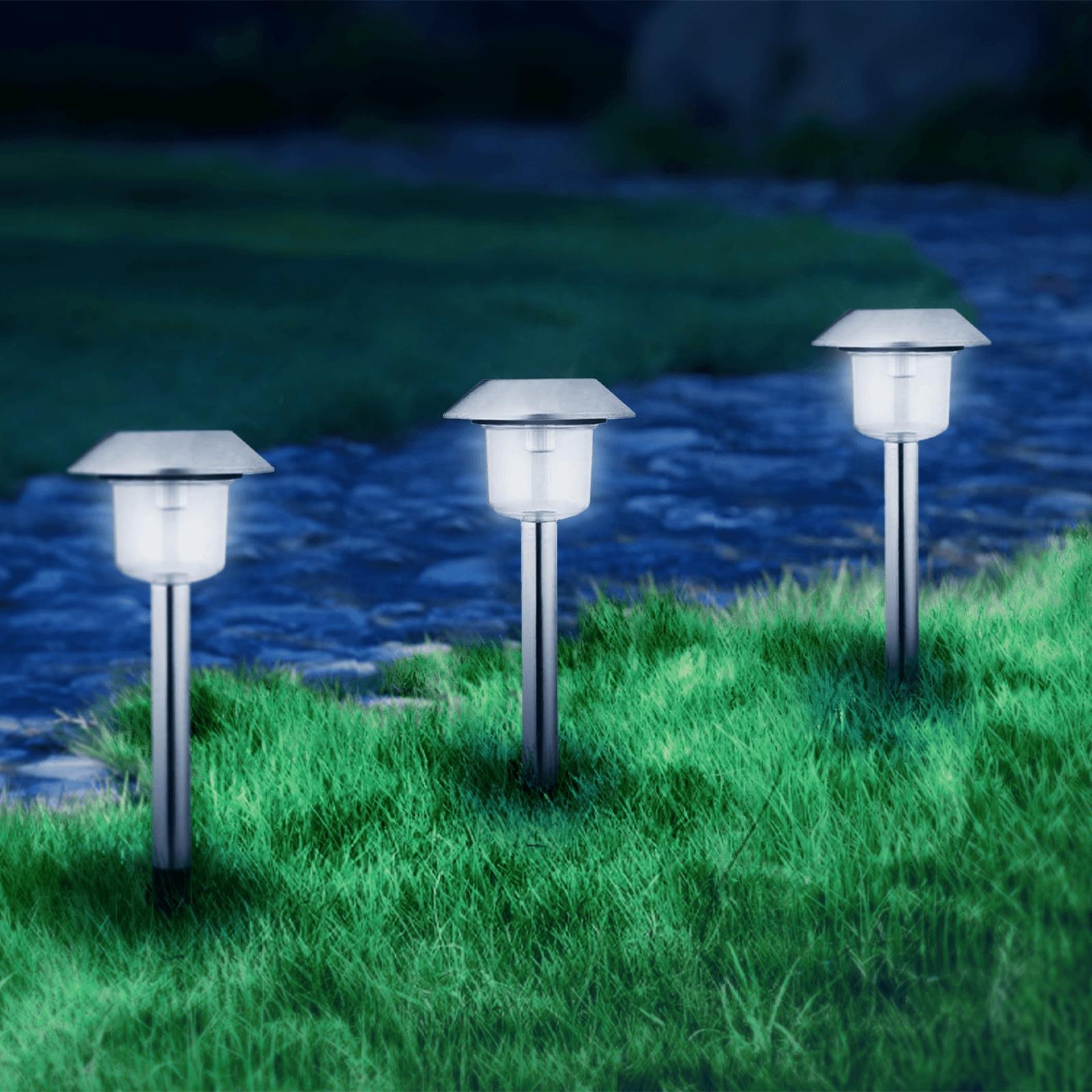 LED Solar Atmosphere Lawn Light Stainless Steel Vertical Striped Column 6500K