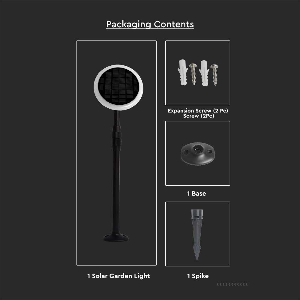 VT-943 3W LED SOLAR GARDEN LIGHT 4000K WHITE+BLACK BODY 2PCS/PACK