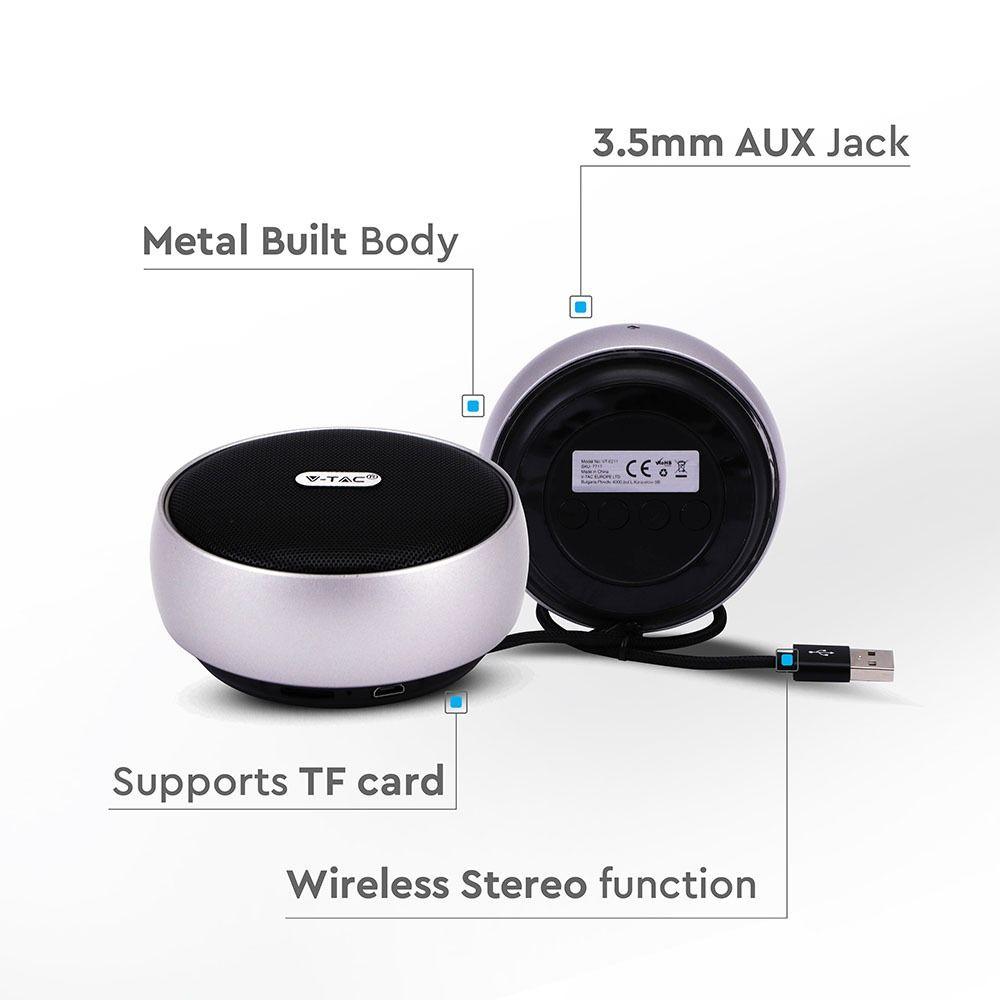 Głośnik bluetooth z funkcją TWS, Obudowa: metal/AUX/USB/Slot MICRO SD/800mAh, Szary, VTAC, SKU 7717