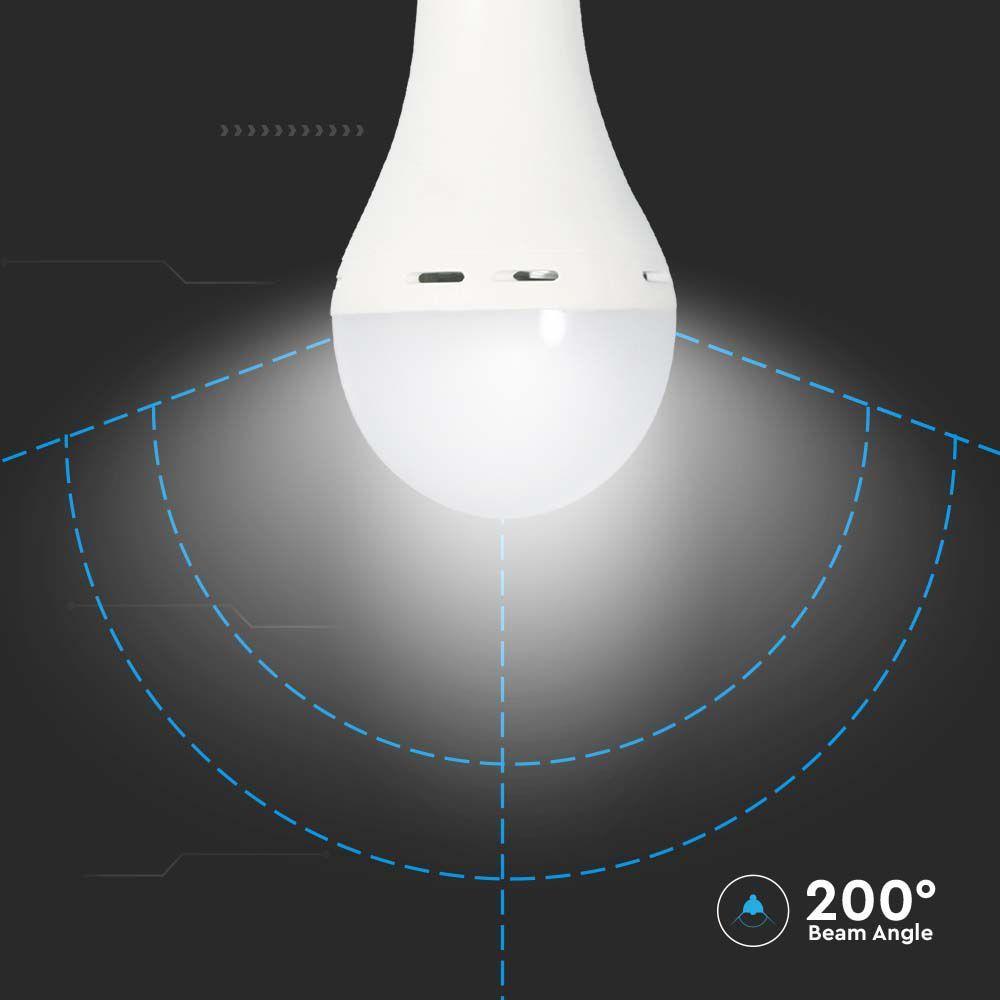 9W A70 Żarówka LED z zasilaniem awaryjnym, Czas pracy na baterii: 3 godziny, Barwa: 4000K, Trzonek: E27 , VTAC, SKU 7010