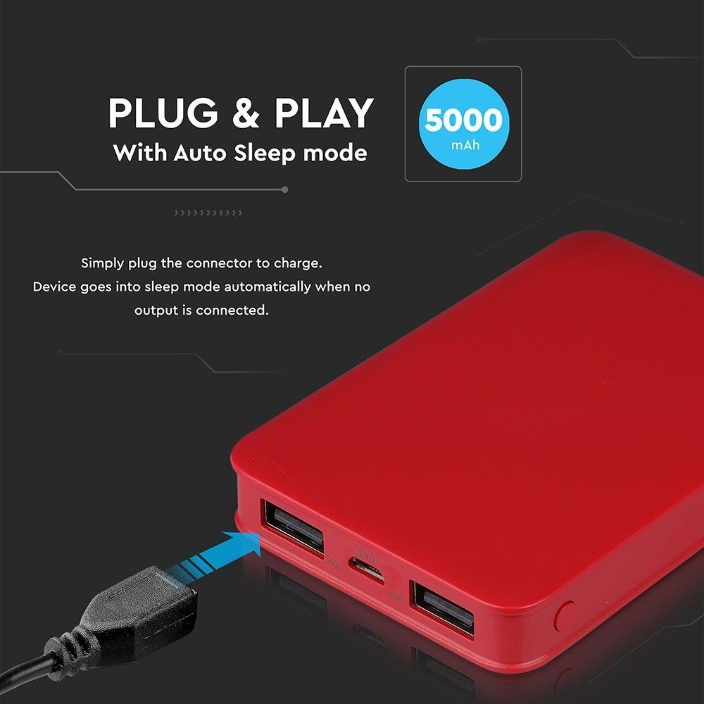 Power Bank, 5000mAh/18.5wh, 5V, Czerwony, VTAC, SKU 8192