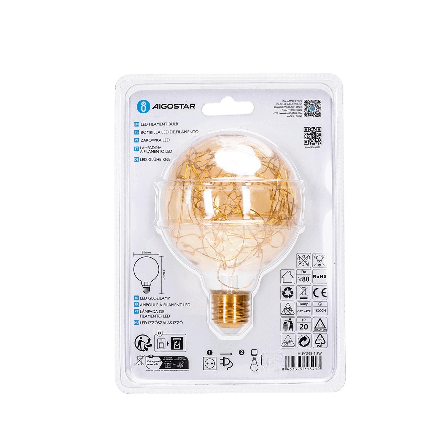 LED copper wire filament bulb G95 E27 1.2W