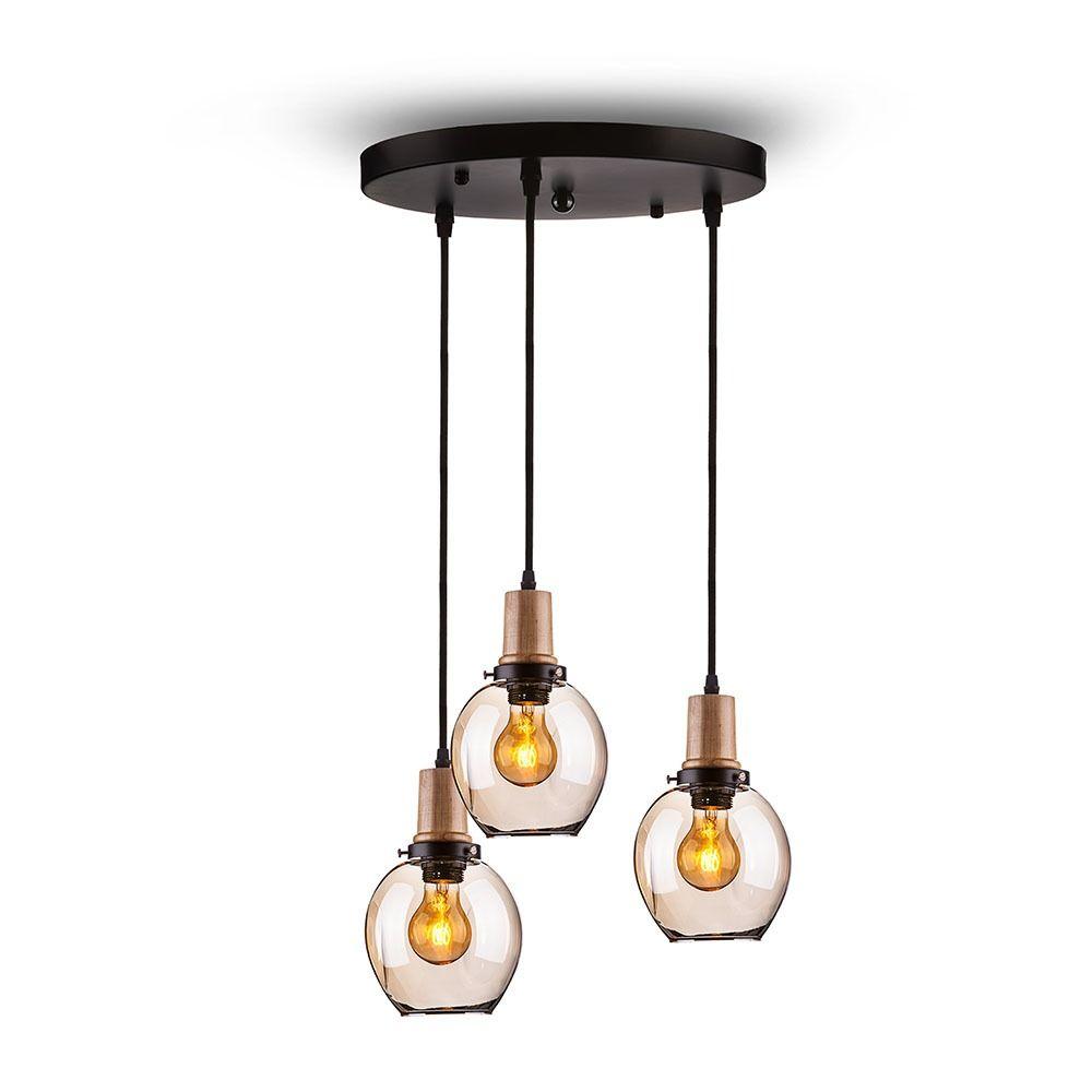 VT-7307 E27 TRIO GLASS PENDANT LAMPHOLDER WITH GLASS LAMPSHADE-AMBER GLASS