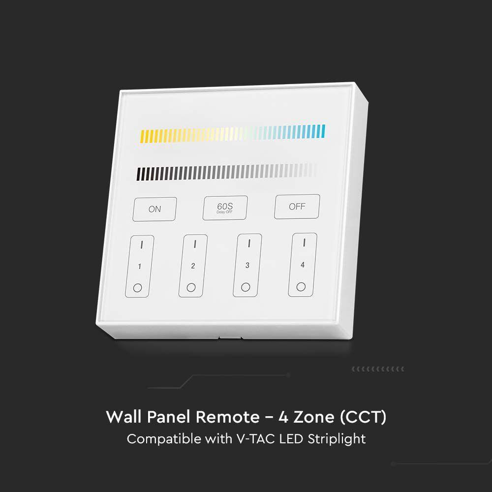 Naścienny sterownik WiFi do paska LED CCT, 4 strefowy, Obudowa: Biała, VTAC, SKU 2916