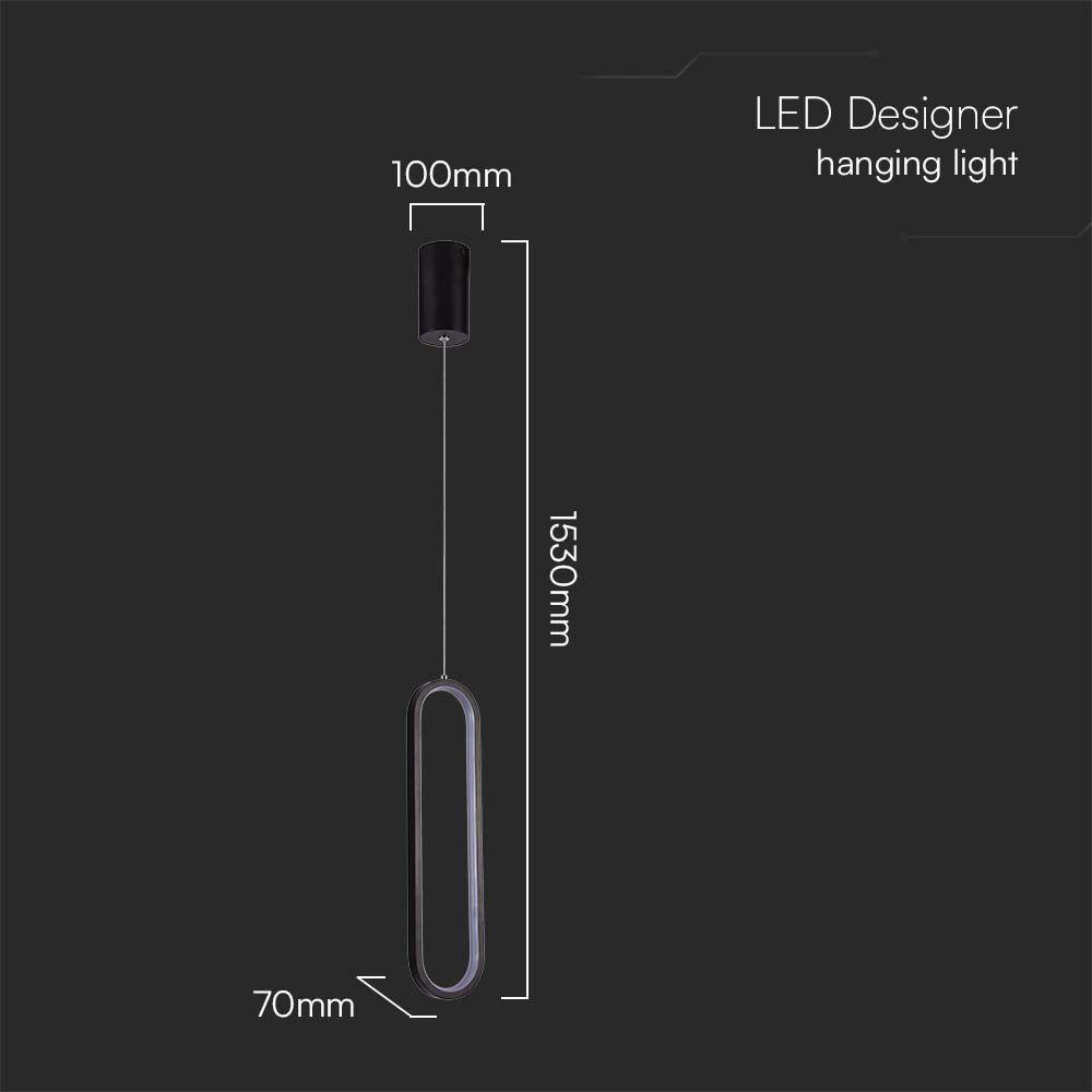 Lampa wisząca LED (40CM), Barwa: 3000K, Obudowa: Czarna      , VTAC, SKU 10076