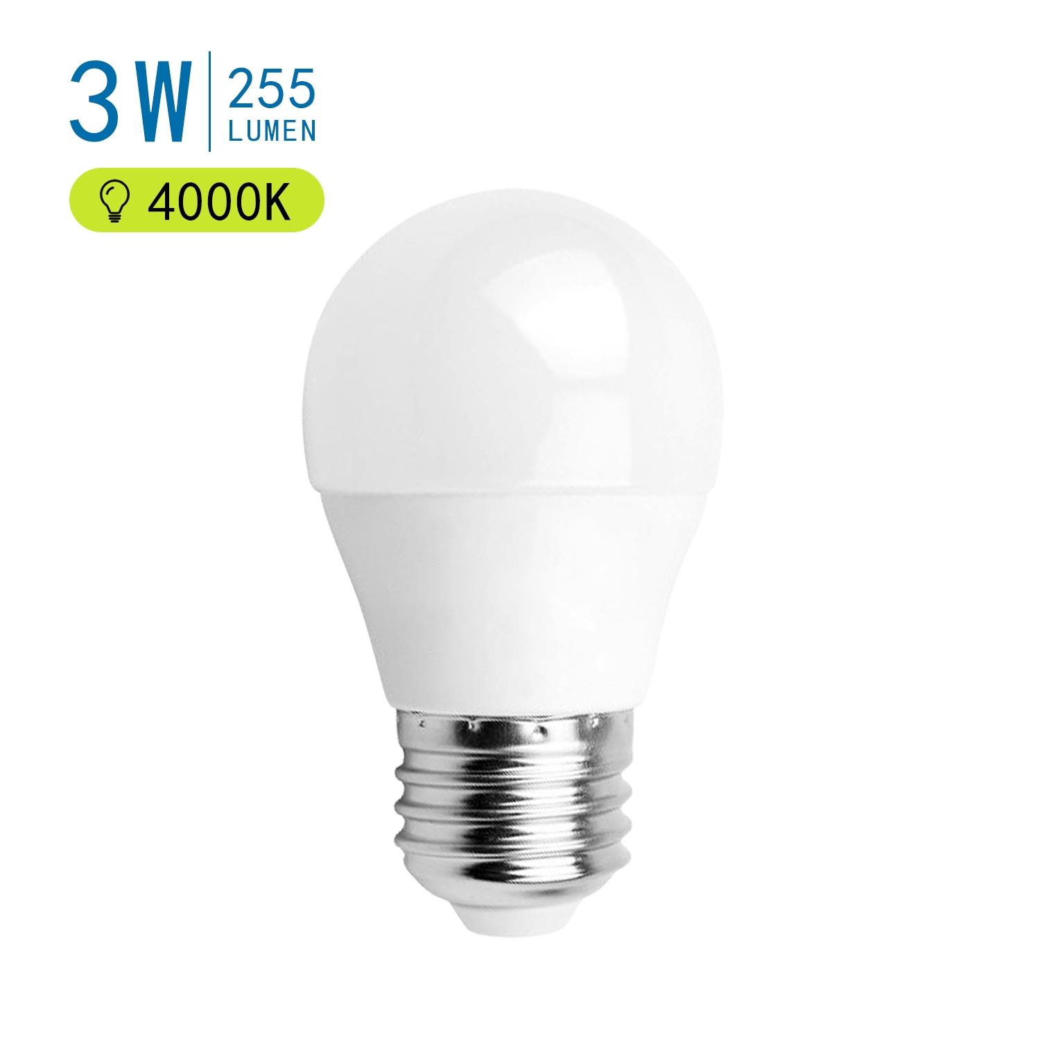 LED E27 G45 3W Naturalna biel