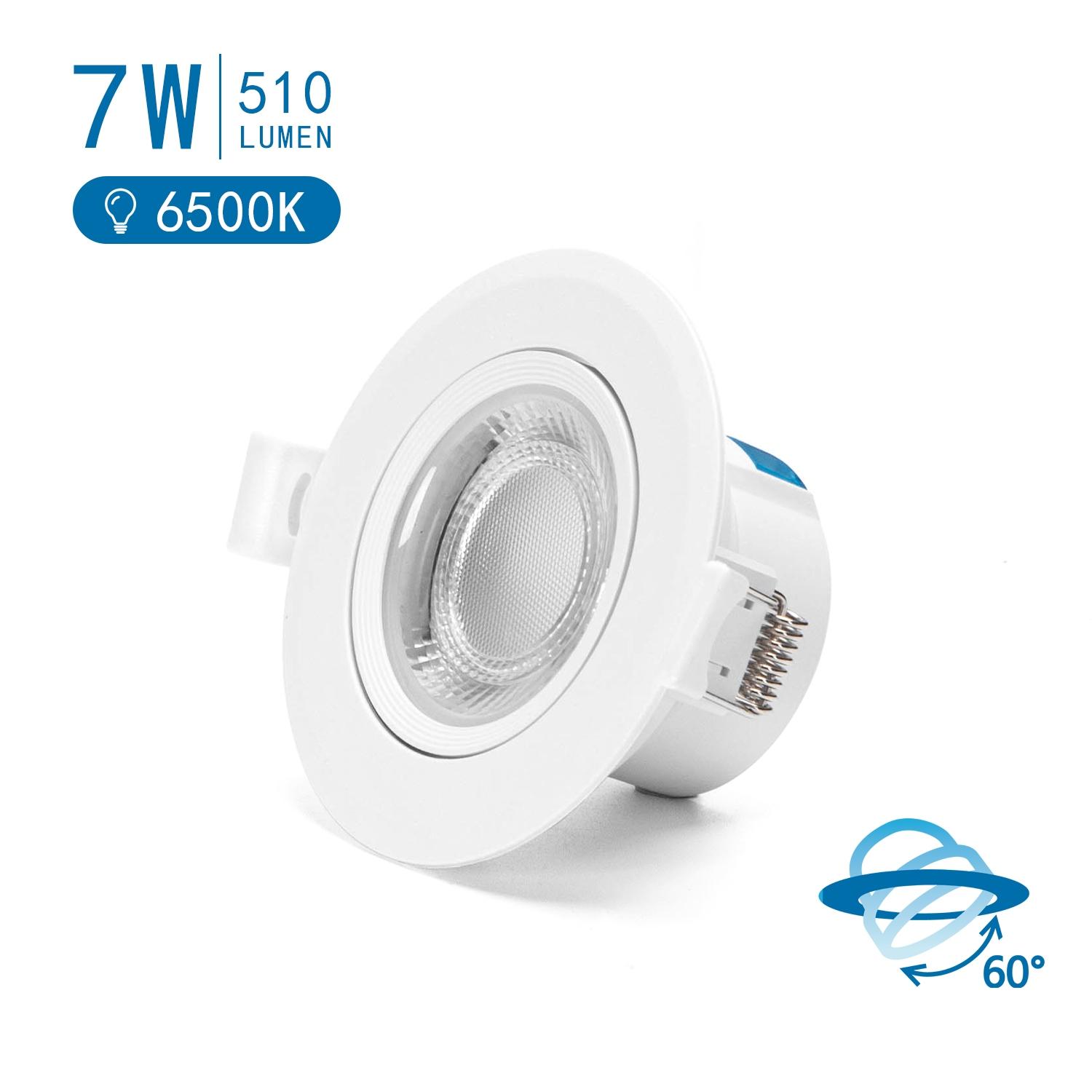 LED  Flush-mounted Round Downlight with Adjustable Angle 7W White Light