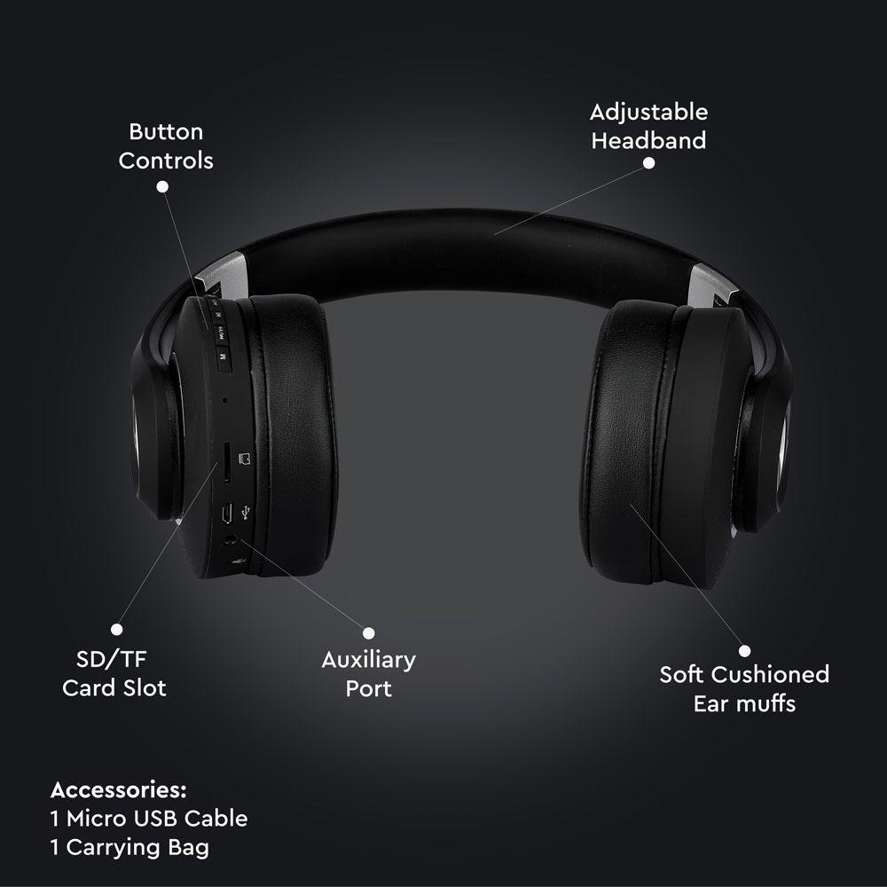 VT-6322 BLUETOOTH WIRELESS HEADPHONE WITH ADJUSTABLE HEAD-500mah-BLACK