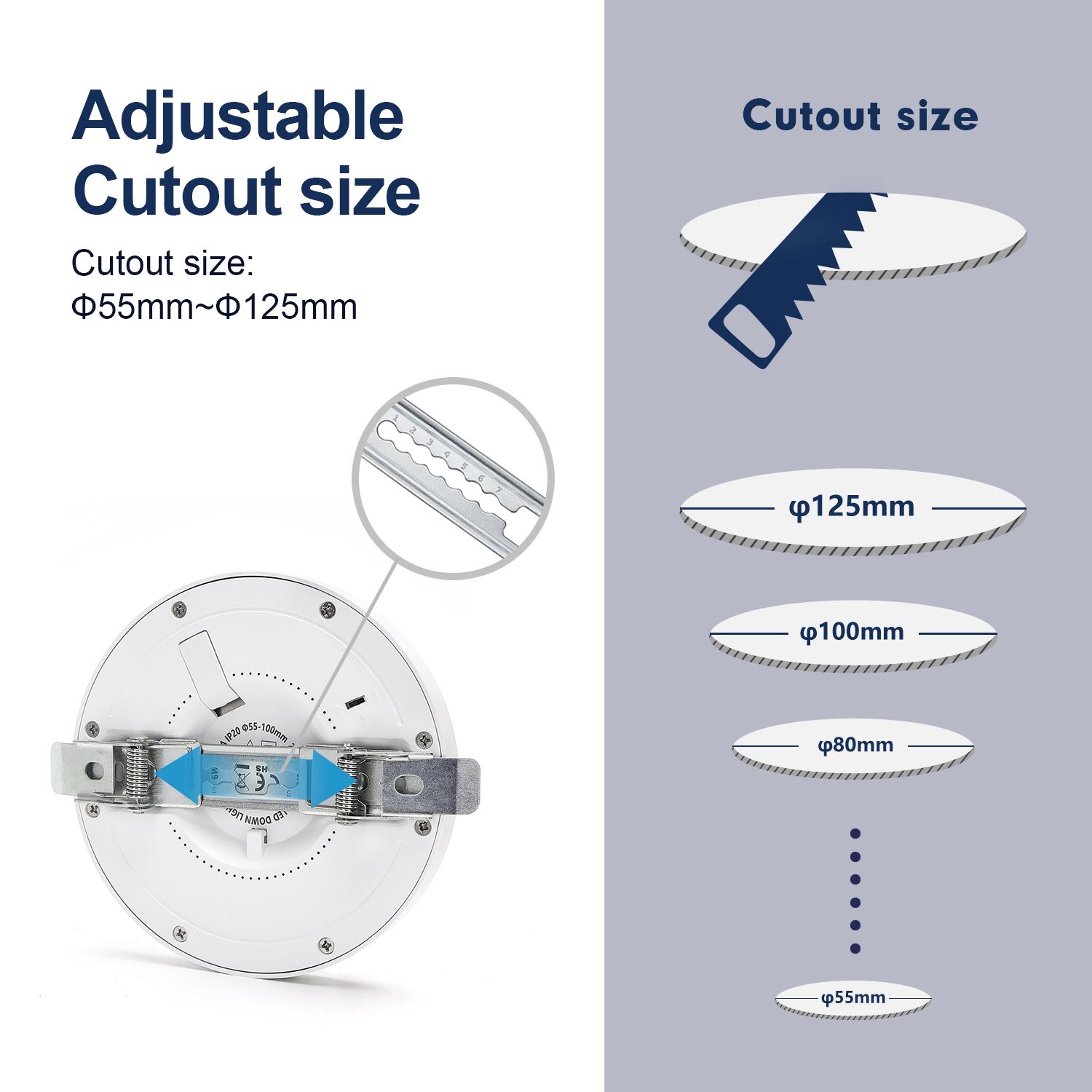 E6 LED Round Downlight 12W Adjustable Size and Color Temperature