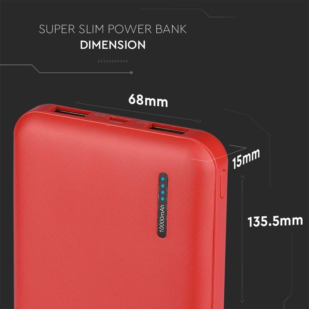 Power Bank, 3.7V/10000mAh, Czerwony, VTAC, SKU 8899