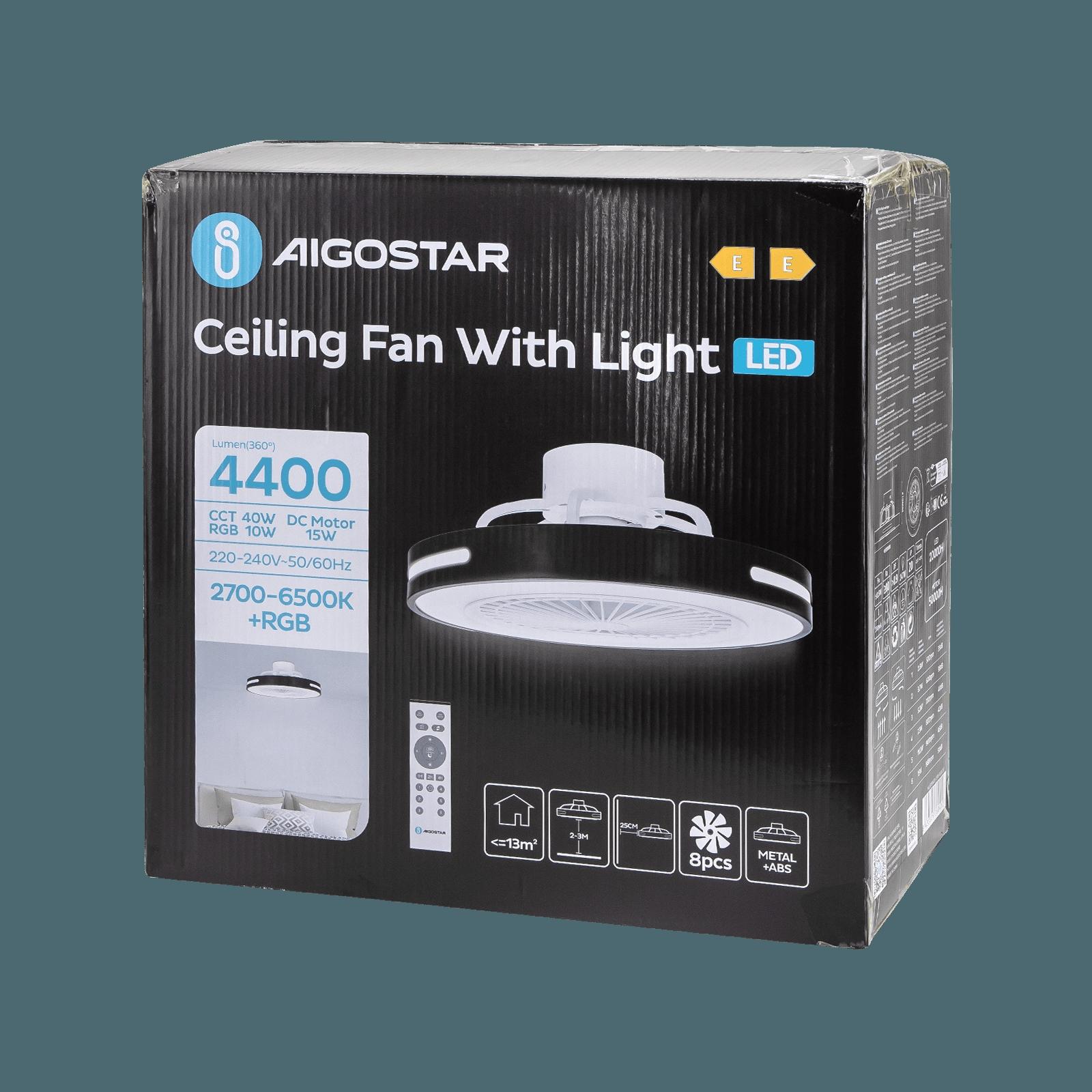 Ceiling Fan Light with 55W CCT+RGB, 20-inch size, and 6 adjustable speeds