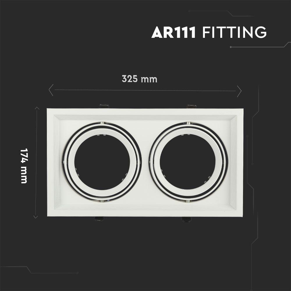 Oprawa wpuszczana Spot, Trzonek:2xAR111, Kwadrat, Biały, VTAC, SKU 3576