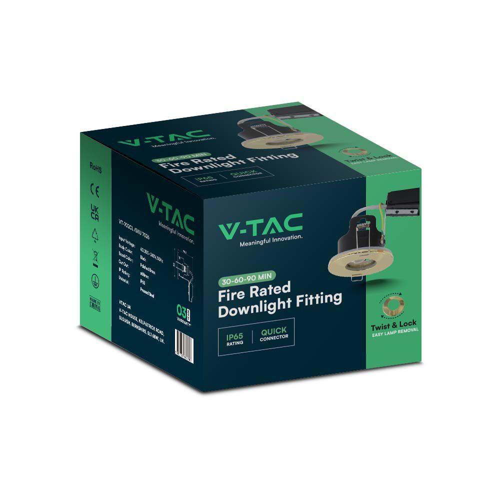 VT-702CL CANLESS FIRE RATED GU10  FITTING IP65 POLISHED BRASS