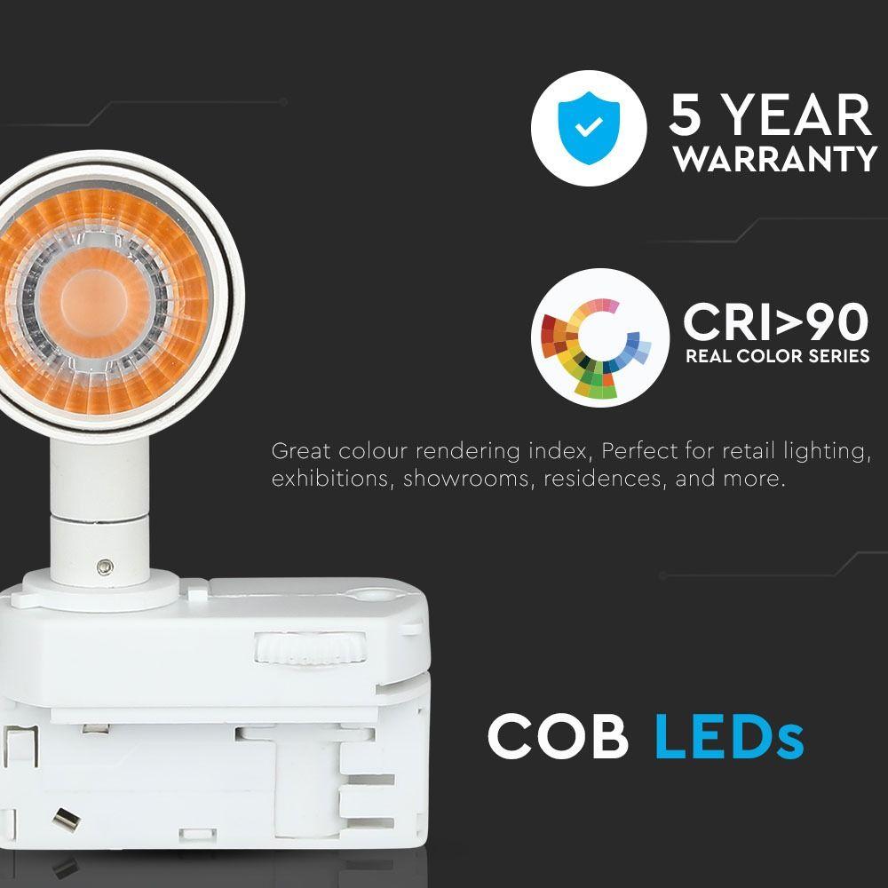 7W Lampa LED na szynoprzewód, Chip SAMSUNG, Barwa:3000K, 5 Lat gwarancji, Obudowa: Biała, VTAC, SKU 350