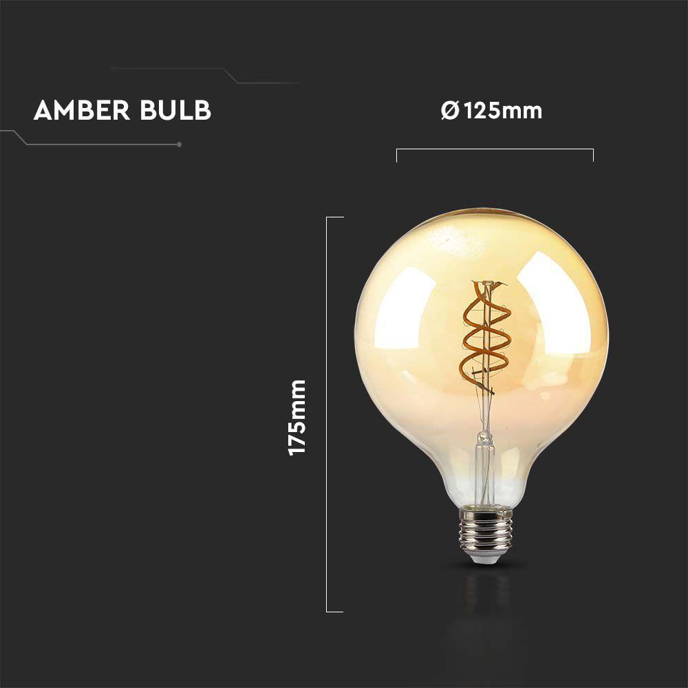 VT-2126 6W G125 LED DOUBLE SPIRAL FILAMENT BULB AMBER GLASS 1800K E27