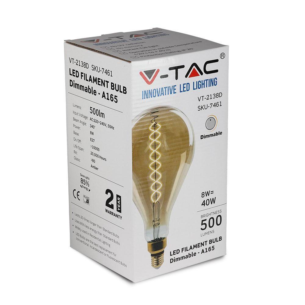 VT-2138D 8W A165 LED FILAMENT BULB WITH 2000K E27 DIMMABLE