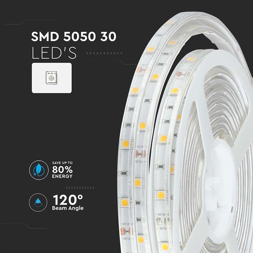 4.8W Taśma LED, Barwa:3000K, IP65, Rolka:5m, VTAC, SKU 212145