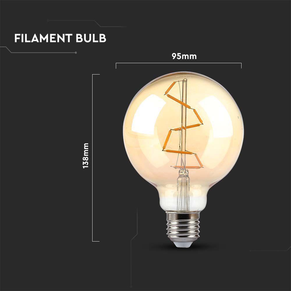 4W G95 Żarówka LED Filament, Klosz Bursztynowy, Barwa:2200K, Trzonek:E27, VTAC, SKU 217146